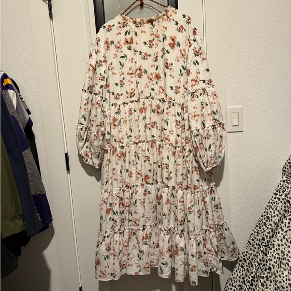 Dainty Jewells Red Pink Midi Sundress with Bishop Sleeves - Picture 1 of 1